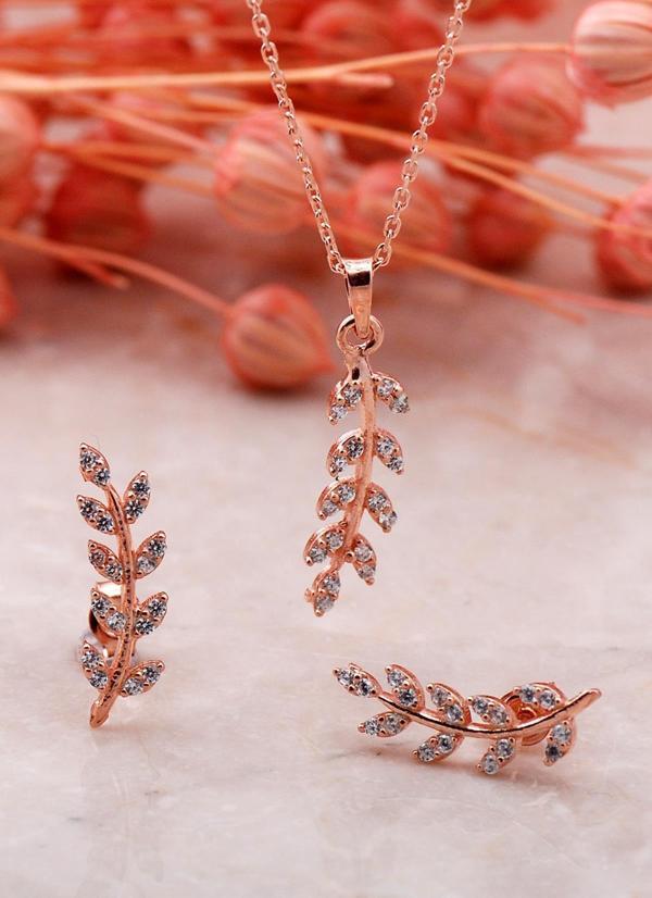 Yaprak Tasarım Beyaz Rose Gümüş İkili Set 2344 - Image 1