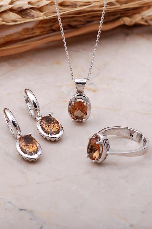 Sultan Taşlı Rodyumlu Gümüş Set 2352 - Image 1