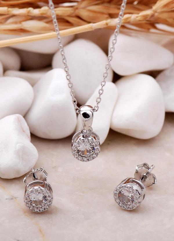Elmas Montür Rodyumlu Mini Gümüş İkili Set 2365 - Image 1