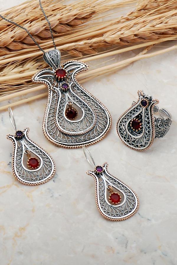 Laleli Telkari Elişi Gümüş Set 2401 - Image 1