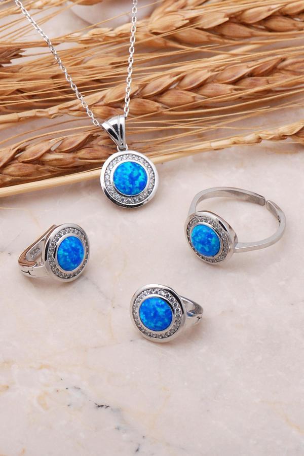 Opal Taşlı Gümüş Üçlü Set 2425 - Image 1
