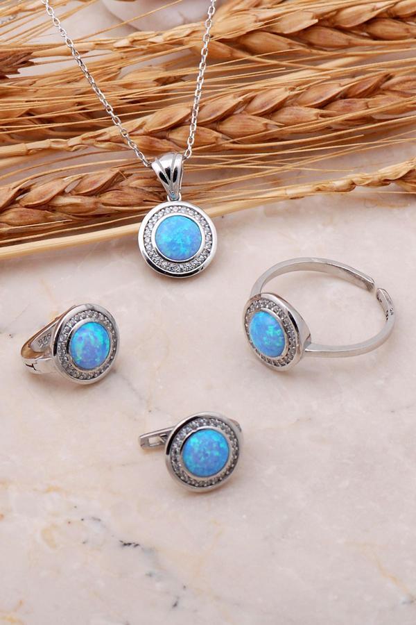 Opal Taşlı Gümüş Üçlü Set 2426 - Image 1