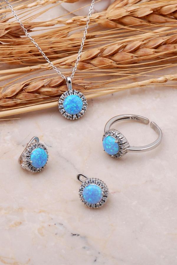 Opal Taşlı Gümüş Üçlü Set 2428 - Image 1