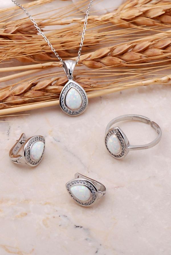 Opal Taşlı Gümüş Üçlü Set 2435 - Image 1