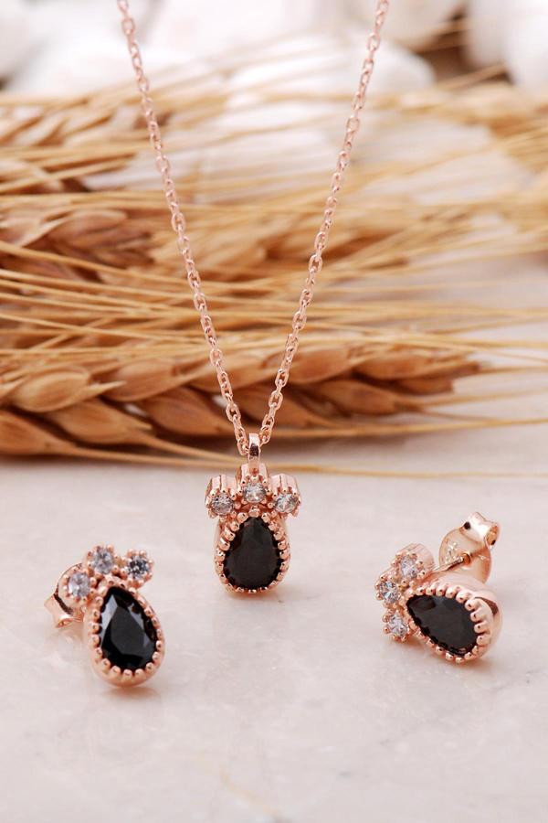 Onix Taşlı Damla Rose Gümüş Set 2470 - Image 1