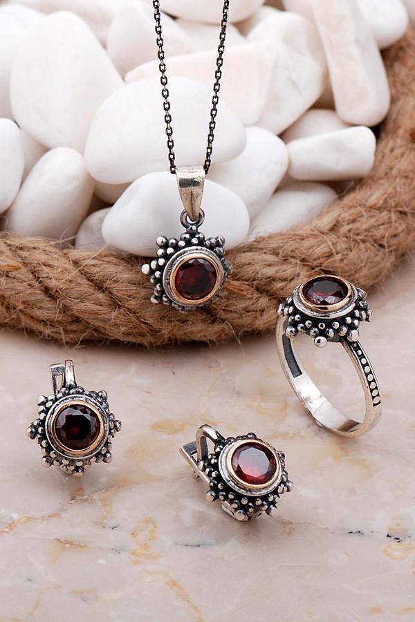 Granat Taşlı Gümüş Set 2564 - Image 1