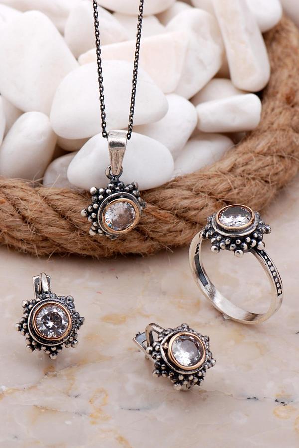 Kuvars Taşlı Gümüş Set 2566 - Image 1