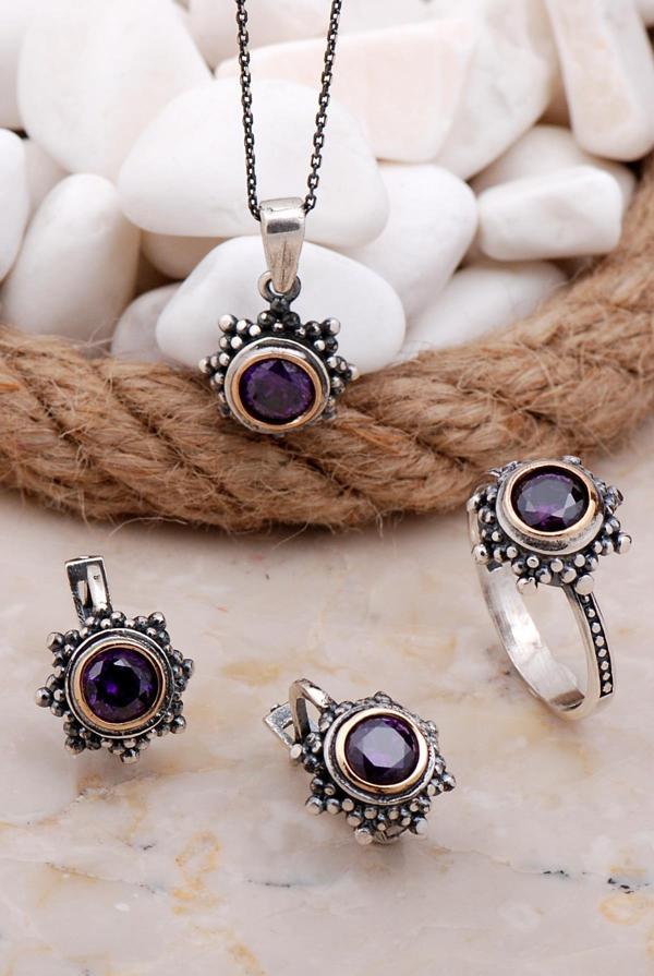 Ametist Taşlı Gümüş Set 2573 - Image 1