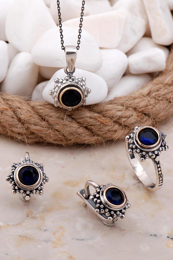 Safir Taşlı Gümüş Set 2574 - Image 1