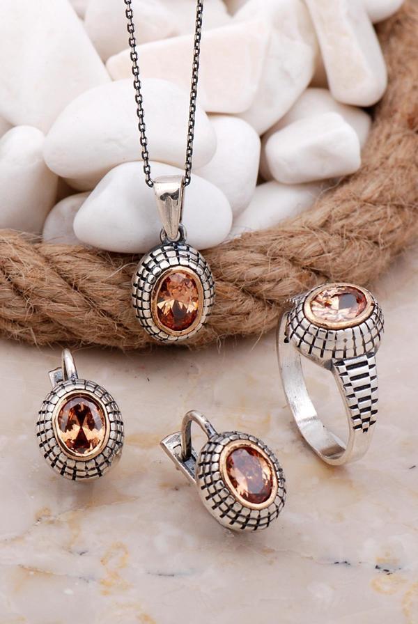 Topaz Taşlı Elişi Gümüş Set 2577 - Image 1