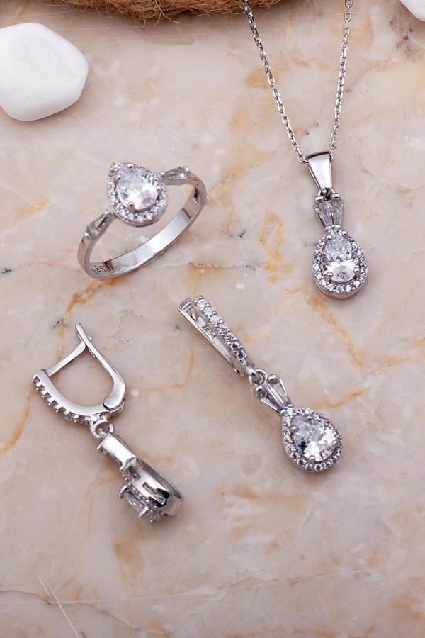 Damla Rodyumlu Gümüş Set 2592 - Image 1