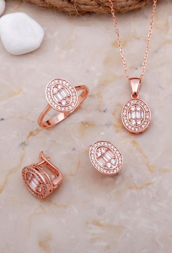 Baget Oval Rose Gümüş Set 2594 - Image 1