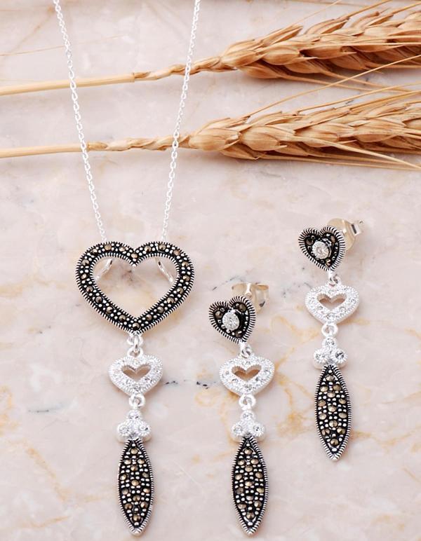 Markazit Taşlı Gümüş Kalpli Set 263 - Image 1