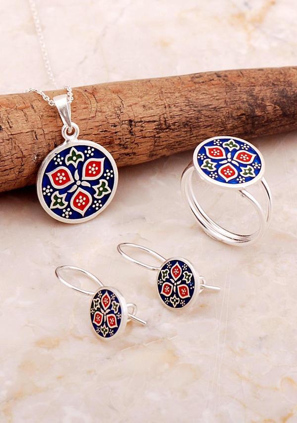 Anadolu Motifli Elişi Mineli Gümüş Set 2825 - Image 1