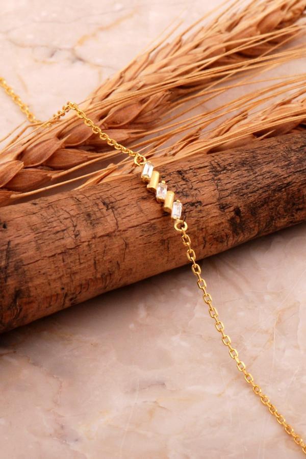 Baget Taşlı Altın Yaldızlı Gümüş Bileklik 4572 - Image 1