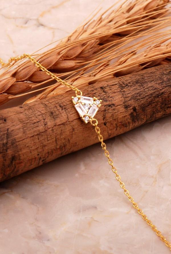 Baget Taşlı Altın Yaldızlı Üçgen Gümüş Bileklik 4563 - Image 1