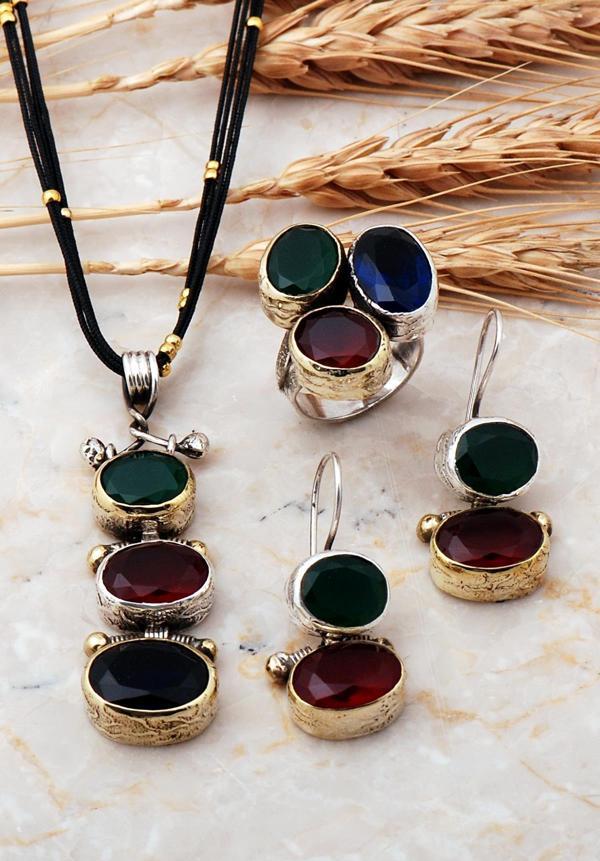 Doğal Taşlı Gümüş Tasarım Set 868 - Image 1