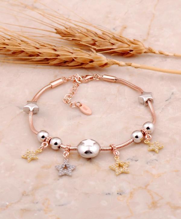 Beyaz Mineli Yıldız Tasarımlı Gümüş Şans Bileklik 4501 - Image 1