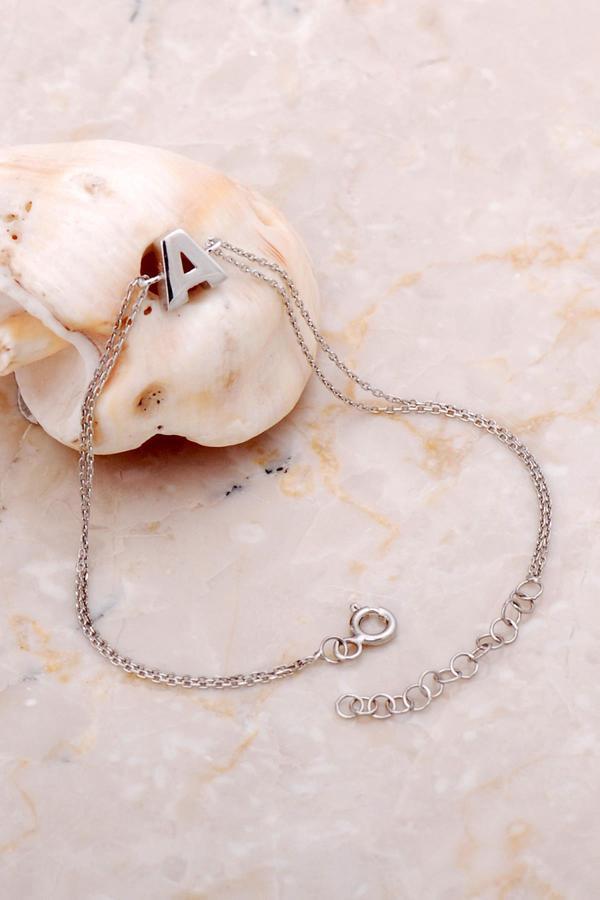 A Harfi Rodyumlu Gümüş Bileklik 4191 - Image 1