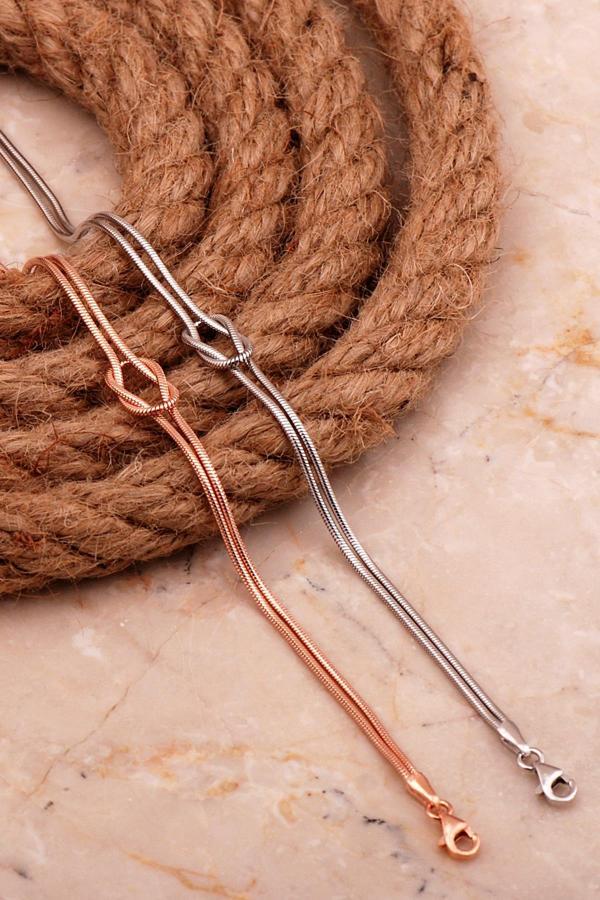 Düğüm Rose ve Rodyum Kaplama Gümüş Çift Bileklik 4443 - Image 1