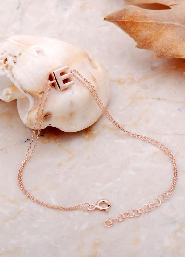 E Harfi Rose Gümüş Bileklik 4201 - Image 1