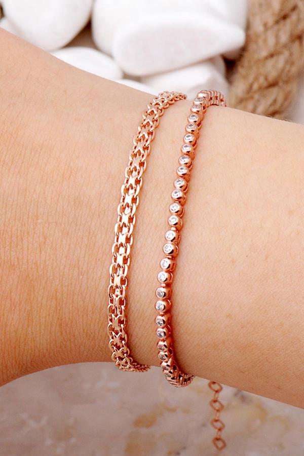 Ezme ve Su Yolu Rose Gümüş Kombin Bileklik 3997 - Image 1