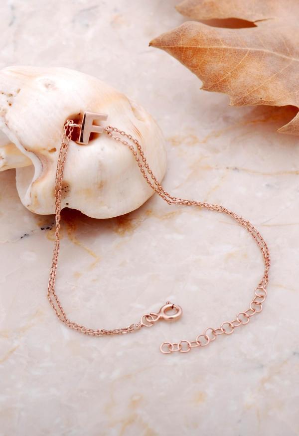 F Harfi Rose Gümüş Bileklik 4204 - Image 1