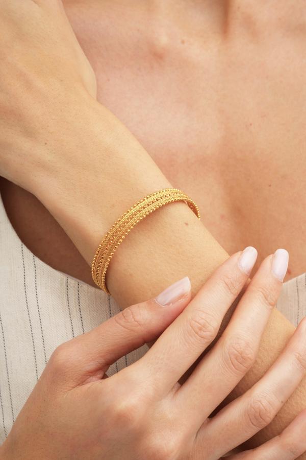 Altın Yaldızlı Hasır Elişi Gümüş Bilezik 3692 - Image 1