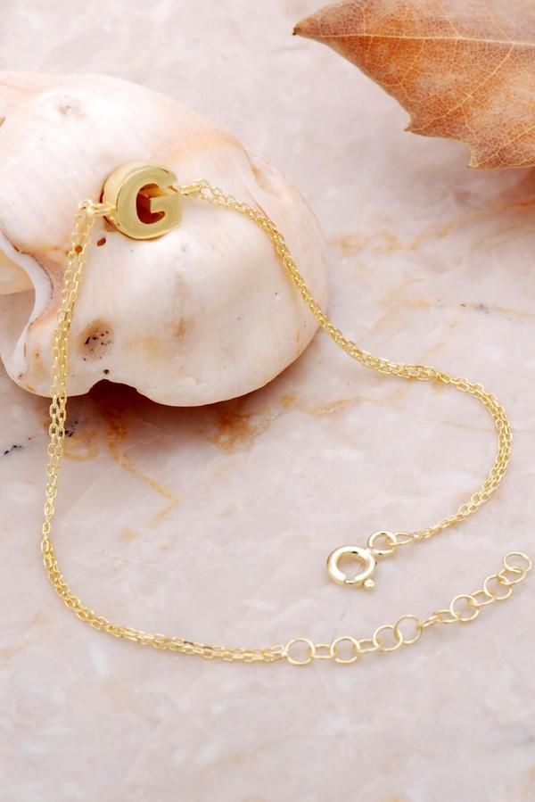 G Harfi Altın Kaplama Gümüş Bileklik 4208 - Image 1