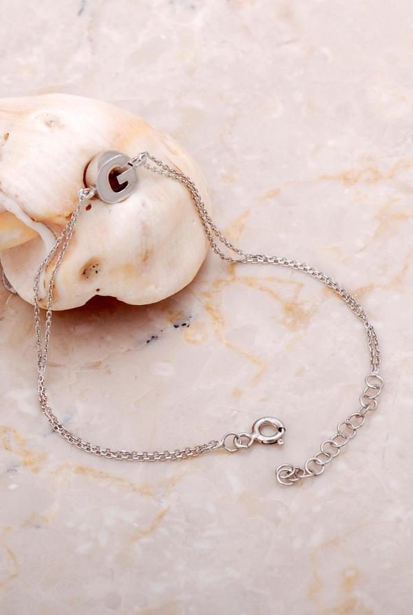 G Harfi Rodyumlu Gümüş Bileklik 4209 - Image 1