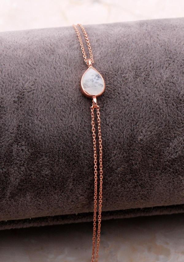 Doğal Ay Taşlı Damla Mini Rose Gümüş Bileklik 4107 - Image 1