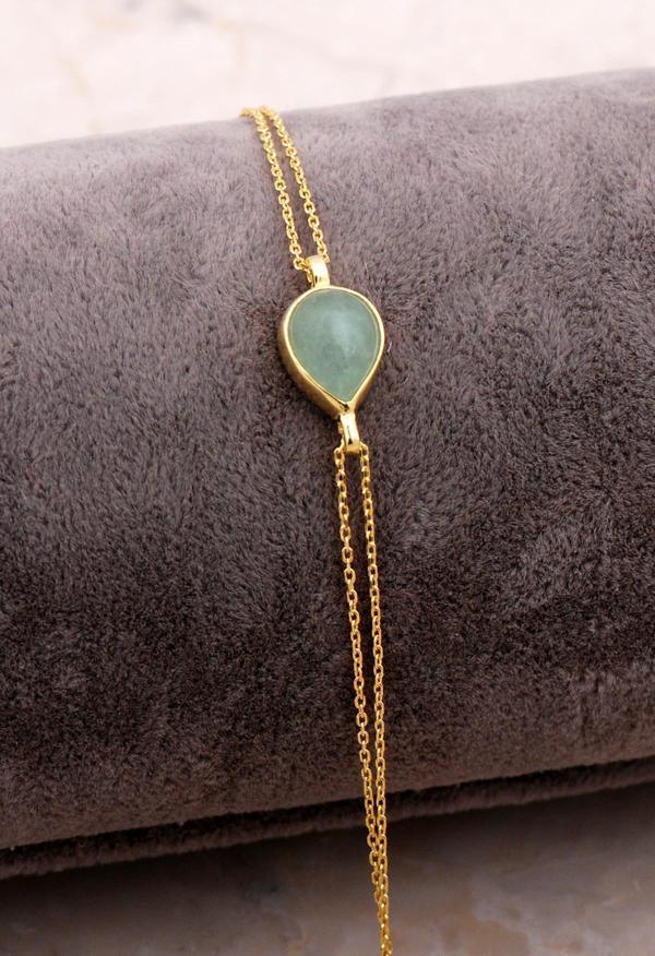 Doğal Prenhit Taşlı Damla Mini Altın Yaldızlı Gümüş Bileklik 4133 - Image 1