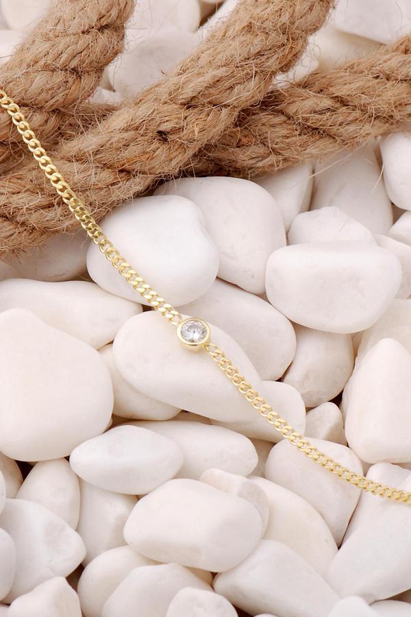 Gurmet Altın Yaldızlı Taşlı Gümüş Bileklik 3935 - Image 1