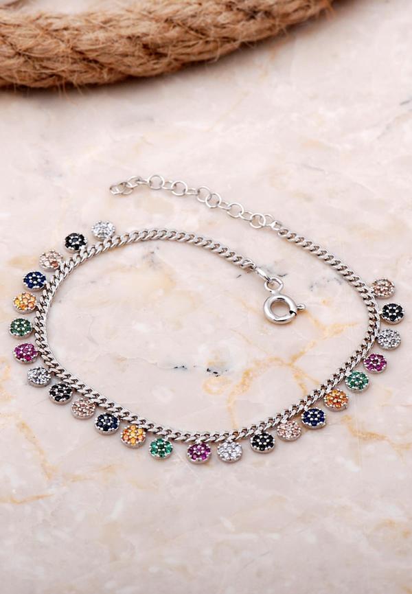 Gurmet Mix Taşlı Rodyumlu Gümüş Bileklik 3982 - Image 1