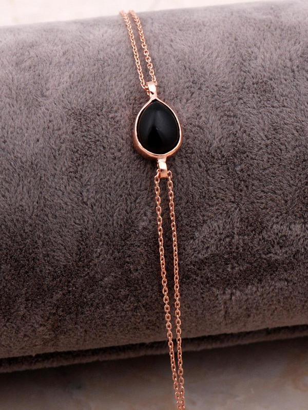 Doğal Smoky Taşlı Damla Mini Rose Gümüş Bileklik 4131 - Image 1