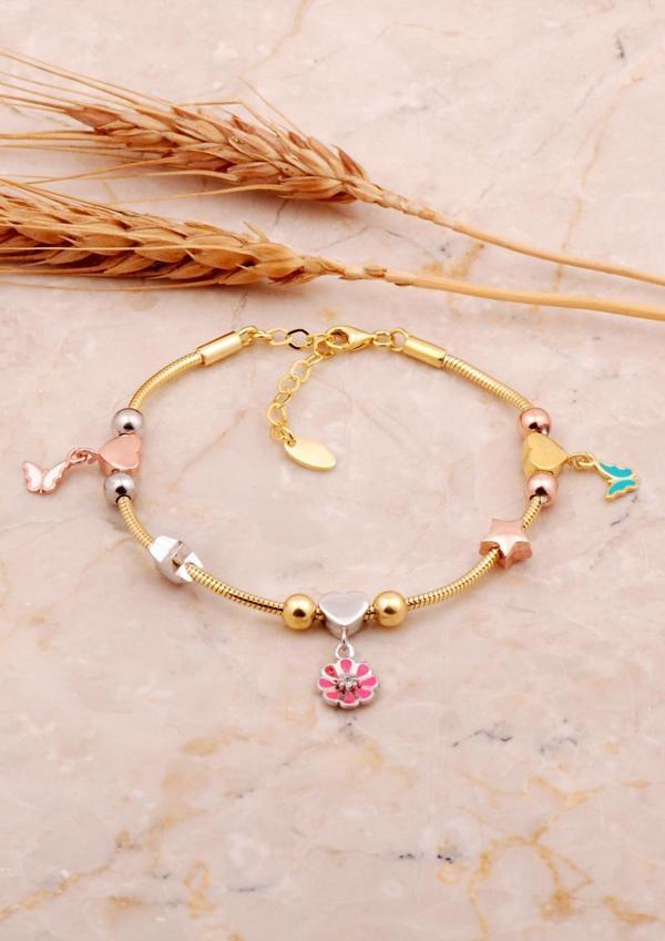 Kalp Tasarım Mineli Altın Kaplama Gümüş Şans Bileklik 4533 - Image 1