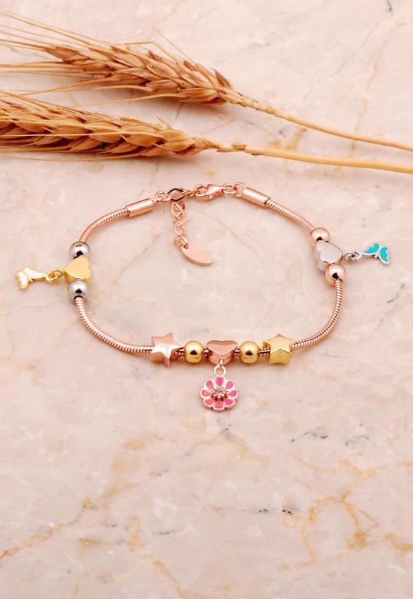Kalp Tasarım Mineli Rose Gümüş Şans Bileklik 4531 - Image 1