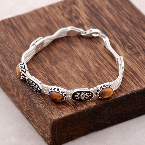 Kaplan Gözü Taşlı Midyat Hasırı Gümüş Bileklik 2372 - Image 1