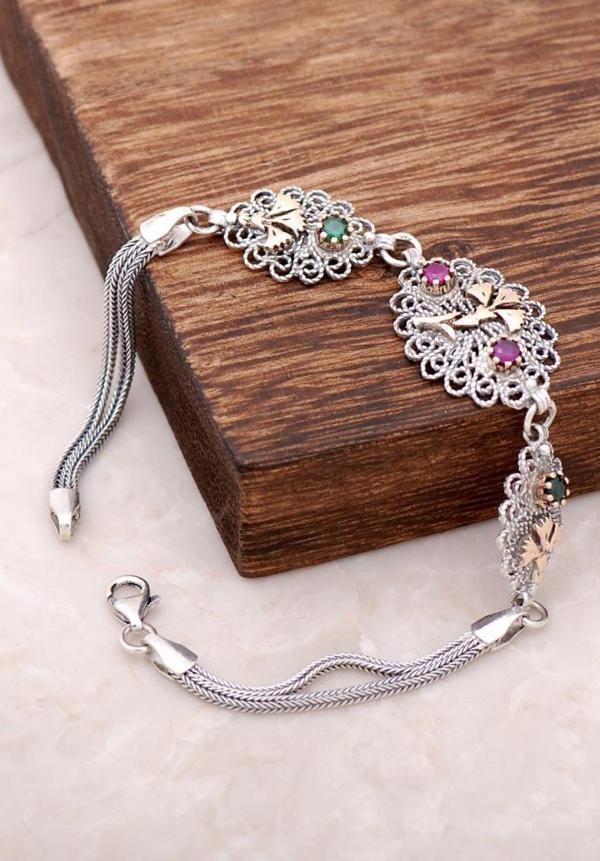 Karanfil Tasarımlı Telkari İşlemeli Gümüş Bileklik 2943 - Image 1