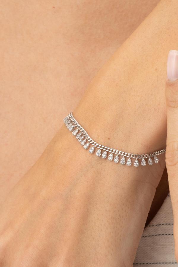 Gurmet Sıra Taşlı Damla Rodyumlu Gümüş Bileklik 4363 - Image 1