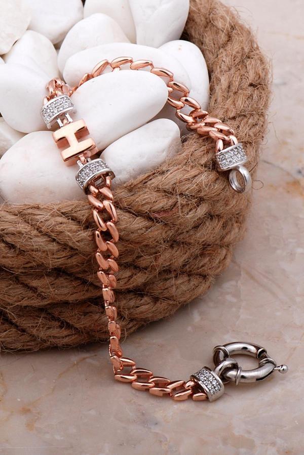 H Harfli Gumet Rose Gümüş Bileklik 4061 - Image 1