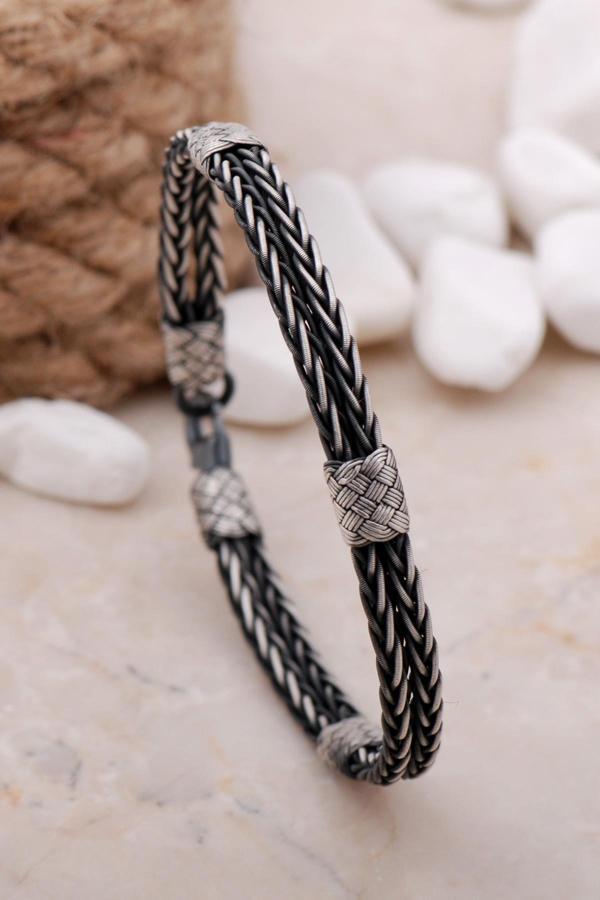 Kazaziye İşlemeli 20,5 Cm Örgü Gümüş Erkek Bileklik 3883 - Image 1