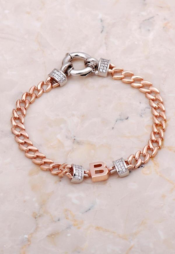 B Harfi Gurmet Rose Gümüş Bileklik 4265 - Image 1