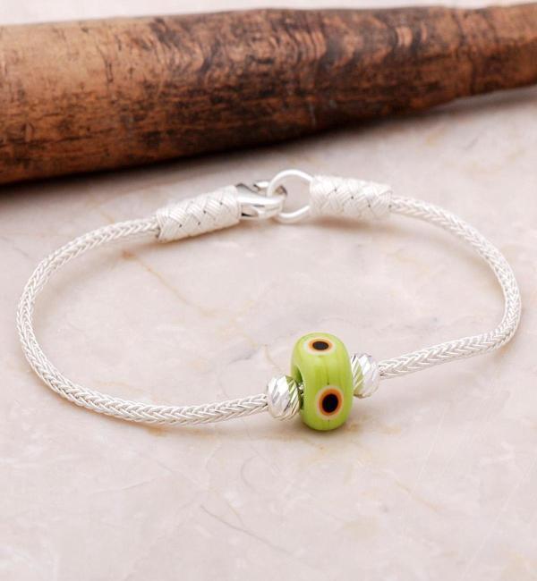 Kazaziye İşlemeli Dorissa Nazar Boncuklu Gümüş Bileklik 3456 - Image 1