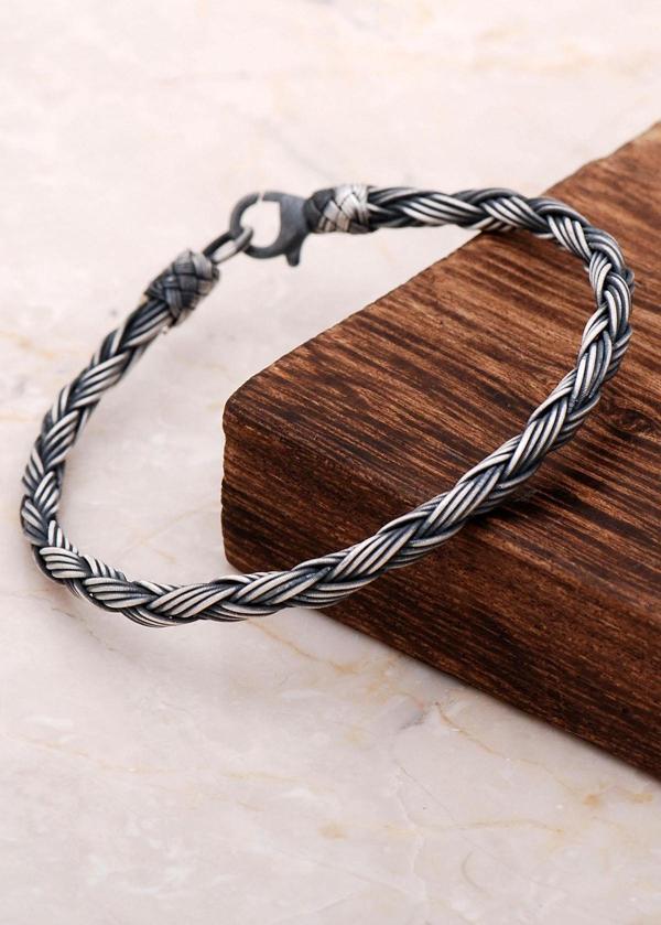 Kazaziye İşlemeli El Sarması Gümüş Bileklik 3222 - Image 1