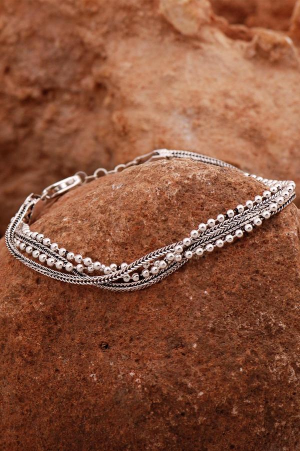 Hasır Elişi Tasarım Gümüş Bileklik 4422 - Image 1