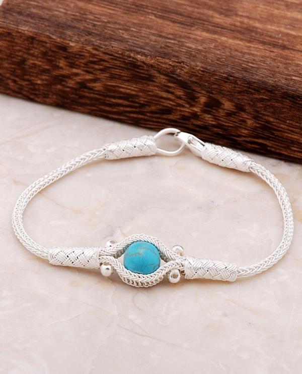 Kazaziye İşlemeli Turkuaz Gümüş Bileklik 3260 - Image 1