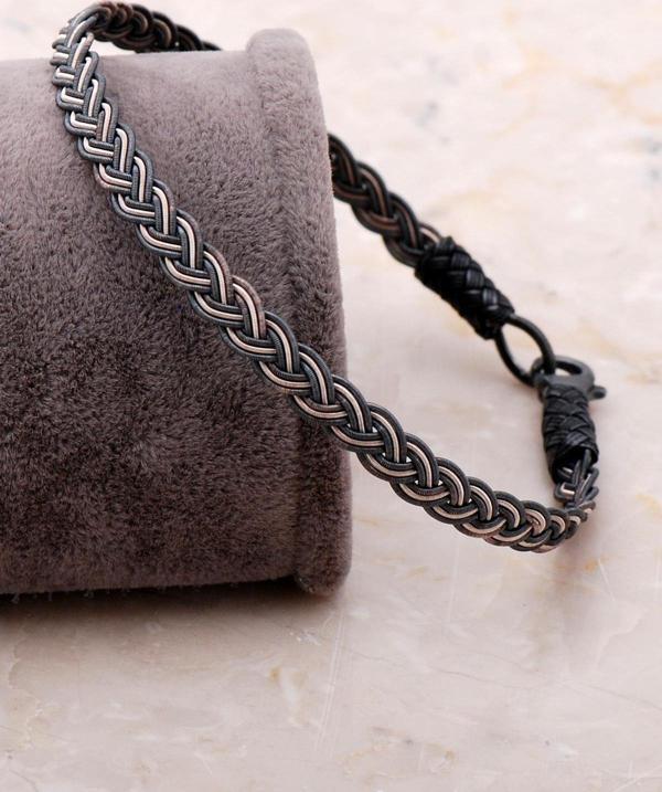 Kazaziye İşlemeli Gümüş Erkek Bileklik  3413 - Image 1