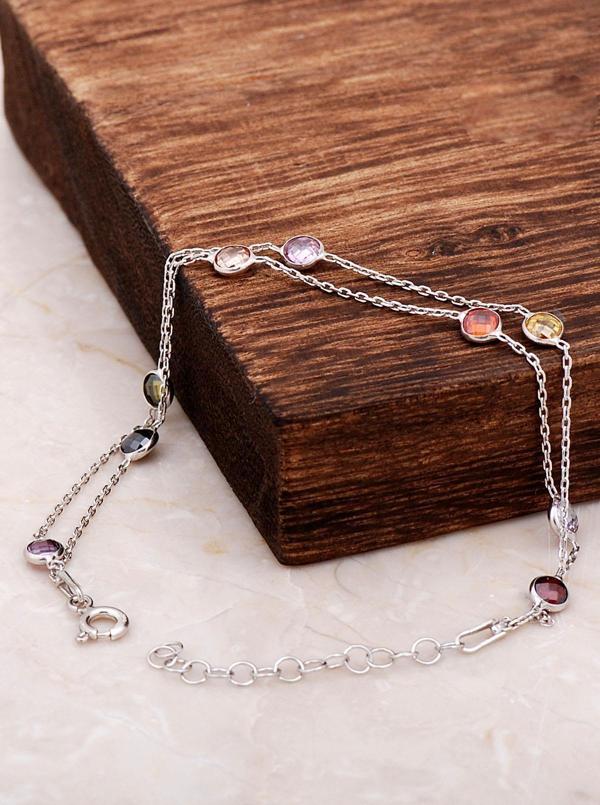 Mix Sıra Taşlı Tasarım Gümüş Bileklik 3233 - Image 1