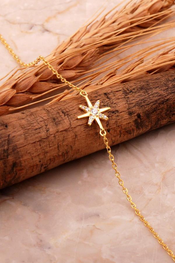 Kutup Yıldızı Altın Yaldızlı Gümüş Bileklik 4566 - Image 1